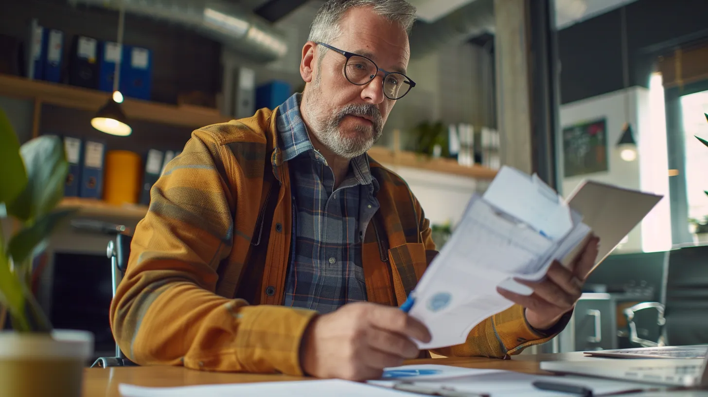 a professional office setting showcases a focused consultant discussing fire damage restoration plans with a property owner, surrounded by documents and certifications that emphasize expertise and reliability.